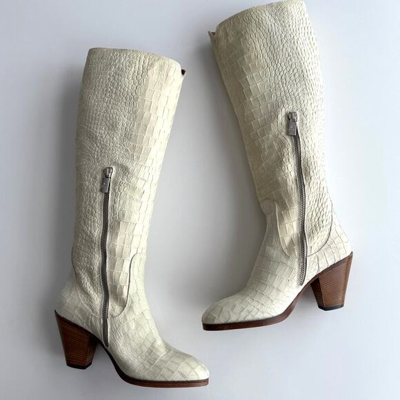 Jo Ghost Made in Italy EUC Knee High Wood Heel Exotic Leather Cream Boots EU 36 - Picture 2 of 11